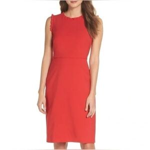 J. Crew Ruffle- trim Sheath Dress in stretch crepe- neon papaya